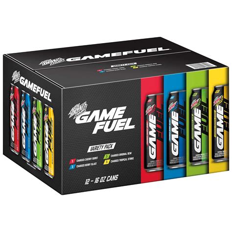 Mountain Dew Game Fuel, 4 Flavor Variety Pack, 16oz Cans (12 .